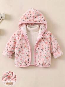 SHEIN Baby Girl Ditsy Floral Hooded Jacket - Pink - View 1