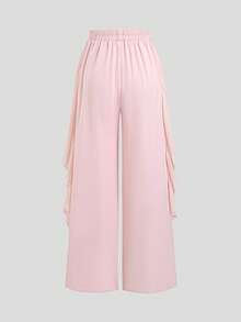 SHEIN Unity Women's Solid Color Elastic Waist Casual Romantic Elegant Versatile Daily Wear Long Pants Party Light Pink Summer - Pink - View 3
