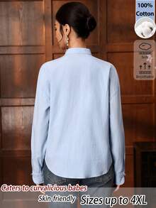 EastFlair Plus Size Fashionable Blue Long-Sleeved Stand-Up Collar Chinese Style Shirt, Breathable Top, Unique Frog Button Design, Soft And Skin-Friendly - Baby Blue - View 7