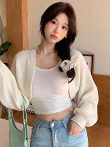 DAZY 女款素色休閒百搭日常長袖外套 秋季 - 白色 - 查看 3
