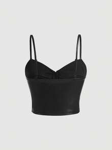 SHEIN MOD Hook And Eye PU Leather Cami Top Without Blouse - Black - View 2
