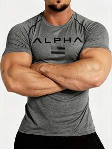 Coreblaze Men's Plus Size Letter Print Short Sleeve Sports T-Shirt - Black - View 6
