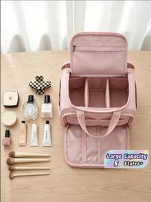 Large Capacity Fluffy Makeup Bag, Wide Opening Cosmetic Storage Bag With Multiple Pockets - Basic Model - View 1