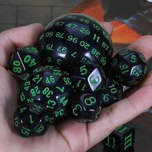 MINKOJA 15pcs Black & Neon Green Multi-Sided RPG Dice Set With Drawstring Storage Bag, D3-D100 Polyhedral Number Dice Collection, High-Contrast Tabletop Gaming Dice For Role-Playing Games, Board Games, Math Activities, Parties & Gifts - Multicolor - View 7