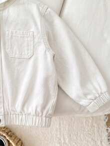 SHEIN Baby Girl Blue Denim Hooded Long Sleeve Jacket - White - View 3