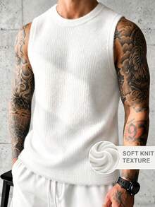 Coreblaze Men's Casual Versatile Solid Color Sports Tank Top, Gym - White - View 1