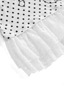 ROMWE Kawaii Y2K Electronic Earphone Patch Embroidery Polka Dot Contrast Lace Long Sleeve 2 In 1 Women's T-Shirt - White - View 4
