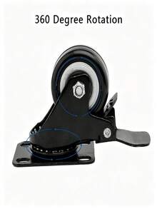 4Pcs Heavy Duty Casters, Silent Swivel & Fixed Wheels With Axle And Brake, Replacement Rollers For Hand Trolleys And Small Trailers - Black - View 6