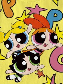 THE POWERPUFF GIRLS X SHEIN 女童夏季休閒卡通印花T恤 - 白色 - 查看 4