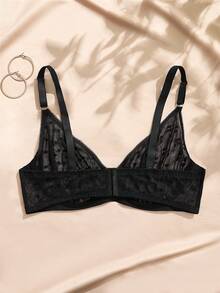 Charlaine 1pc Plus Size Sexy Women's Heart Mesh Non-Padded Underwire Bra, Push-Up Minimizer Bra - Black - View 2