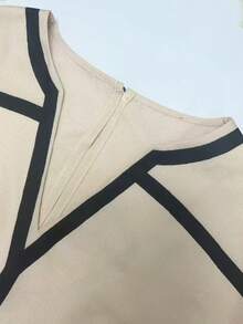 Breezaya 女士夏季休闲撞色滚边缺口领抽绳连体裤 - 卡其色 - 查看 5