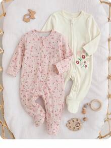 SHEIN 女嬰可愛休閒針織卡通兔子圖案長袖居家服連身褲2件套 - 粉色 - 查看 4
