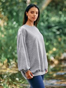 Voyena Women's Plus Size Casual Crew Neck Long Sleeve Sports Sweatshirt Fall - Grey - View 7