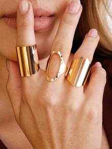Nocturel 1 Set European & American Design Geometric Exaggerated Punk Style Retro Elegant Women Ring Set - Yellow Gold - View 1