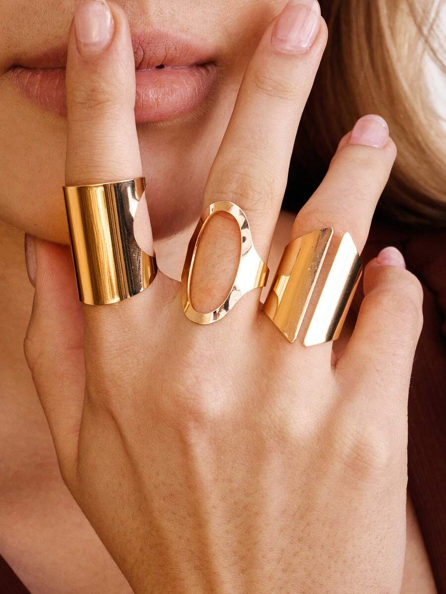Nocturel 1 Set European & American Design Geometric Exaggerated Punk Style Retro Elegant Women Ring Set - Yellow Gold - View 1
