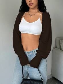 Flirla Short Versatile Casual Sleeveless Cardigan - Brown - View 7