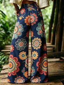 Selamara Women's Retro Elastic Waist Drawstring Straight Leg Loose Casual Pants - Multicolor - View 2