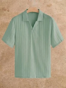 HIMLAND 男士紋理針織 Polo 衫 短袖 V 領翻領 羅紋 寬鬆休閒夏季上衣 輕盈透氣 冰絲觸感 日常穿搭款 - 彩色 - 查看 5