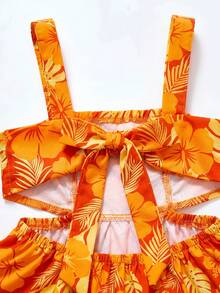 SHEIN 少女碎花系带休闲度假日常连衣裙 - 彩色 - 查看 8