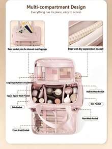 Large Capacity Fluffy Makeup Bag, Wide Opening Cosmetic Storage Bag With Multiple Pockets - Basic Model - View 6