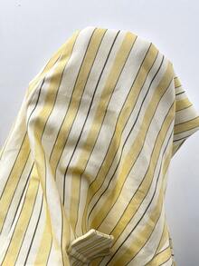 SHEIN Tall 女款條紋腰部鈕扣設計休閒七分褲 - 黃色 - 查看 8