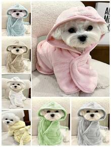 1PC Hooded Adjustable Super Absorbent Quick Dry Pet Bathrobe Towel Multi Size Color Soft Fabric Drying Wrap For Dogs Cats Indoor Bath Travel Daily Pet Grooming Supply Accessory - A - View 3