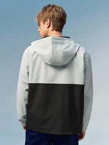 Caldwick Loose Fit Men's Long Sleeve Two Tone Letter Graphic Drawstring Hooded Outdoor Windbreaker Jacket, For Fall - Multicolor - View 3