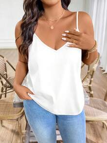 SHEIN Clasi Plus Size Solid Color Twist Front Backless Camisole, Suitable For Summer - White - View 5