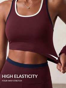 Zivah Women's Cropped Top And High Waist Shorts Set - Colorblock Casual Sports Outfit For Fitness Workout Year Round - Burgundy - View 11