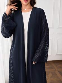 Yasmyna Women's Contrast Mesh Long Sleeve Loose Fit Abaya - Navy Blue - View 5
