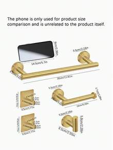 1pc Stainless Steel Drill-Installed Bathroom Towel Rack, Tissue Holder, Hook, Multi-Function Storage Bar, More Stable Installation - Gold - View 3