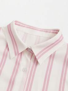 INAWLY Kemeja Lengan Panjang Wanita Kasual Motif Garis-garis dengan Saku, Cocok untuk Kerja, Perjalanan, Liburan, Musim Semi/Gugur - Aprikot - View 6