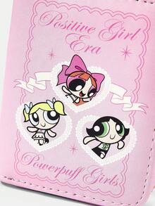 THE POWERPUFF GIRLS X SHEIN 1入款 蕾絲愛心小女警圖案簡約風拉鍊零錢包，適合女性 - 多色A3 - 查看 3