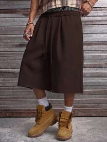 AXEPEAK Men's Solid Color Drawstring Waist Loose Casual Shorts - Coffee Brown - View 4