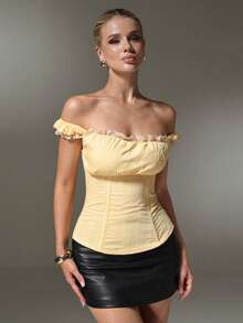 Nuvra Women's Off-Shoulder Fitted Versatile Casual Top - Yellow - View 8