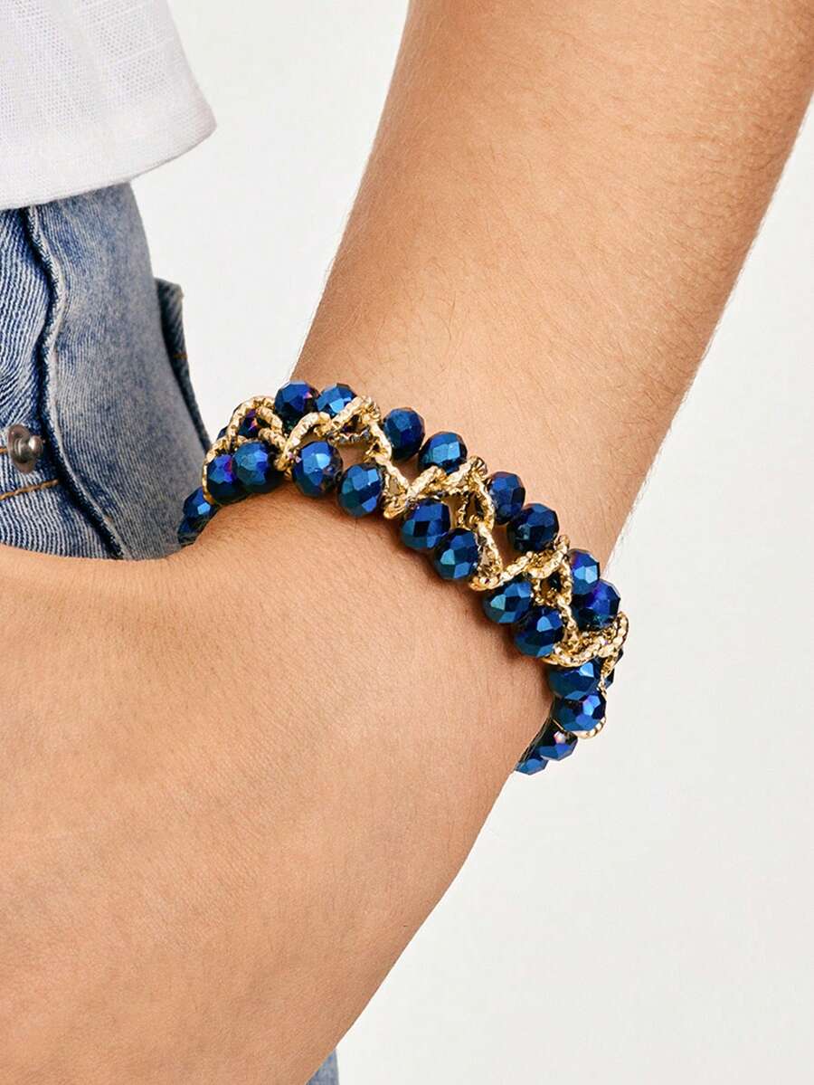 Nocturel 1 buah Gelang Manik Kristal dengan Rantai Aluminium, Gelang Serbaguna Dua Sisi Buatan Tangan Cocok untuk Wanita, Pesta - Biru - View 1
