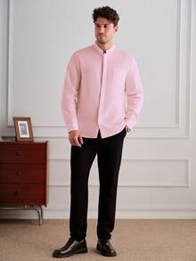 Core Aspect Men's Casual Versatile Solid Color Shirt - Baby Pink - View 5