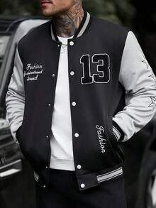 Manfinity CasualCool Men's Autumn Casual Colorblock Letter Embroidered Jacket - Black - View 4