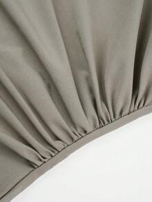 NOVVYNE Women's Light Taupe Textured Two Pieces Matching Outfit, Quiet Luxury Off Shoulder Flutter Sleeve Top With Side Ruched Asymmetric Hem - Khaki - View 8