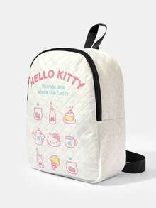 HELLO KITTY AND FRIENDS | SHEIN Off White Quilted Pink Dessert Print Backpack Adjustable Strap Lightweight Student Daypack - Cartoon-2 - View 2