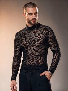 ZURIURI Men's Semi-Sheer Casual Long Sleeve T-Shirt - Black - View 5