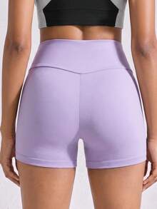 Teen Girls' Purple High-Waist Athletic Shorts, Made From High-Stretch Form-Fitting Fabric With A Sleek And Supportive Design, Perfect For Spring And Summer Activities Including Running, Gym Workouts, And Casual Sporty Wear - Purple - View 2