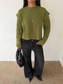 SHEIN BAE Sweater Pullover Off-Shoulder Wanita Reguler - Hijau - View 3