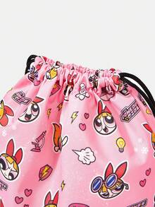 THE POWERPUFF GIRLS X SHEIN Allover Cartoon Character & Heart Element Print Drawstring Storage Backpack, Adjustable Drawstring Sack Bag For Gym Sports Outdoor Daily Storage - Cartoon-5 - View 4