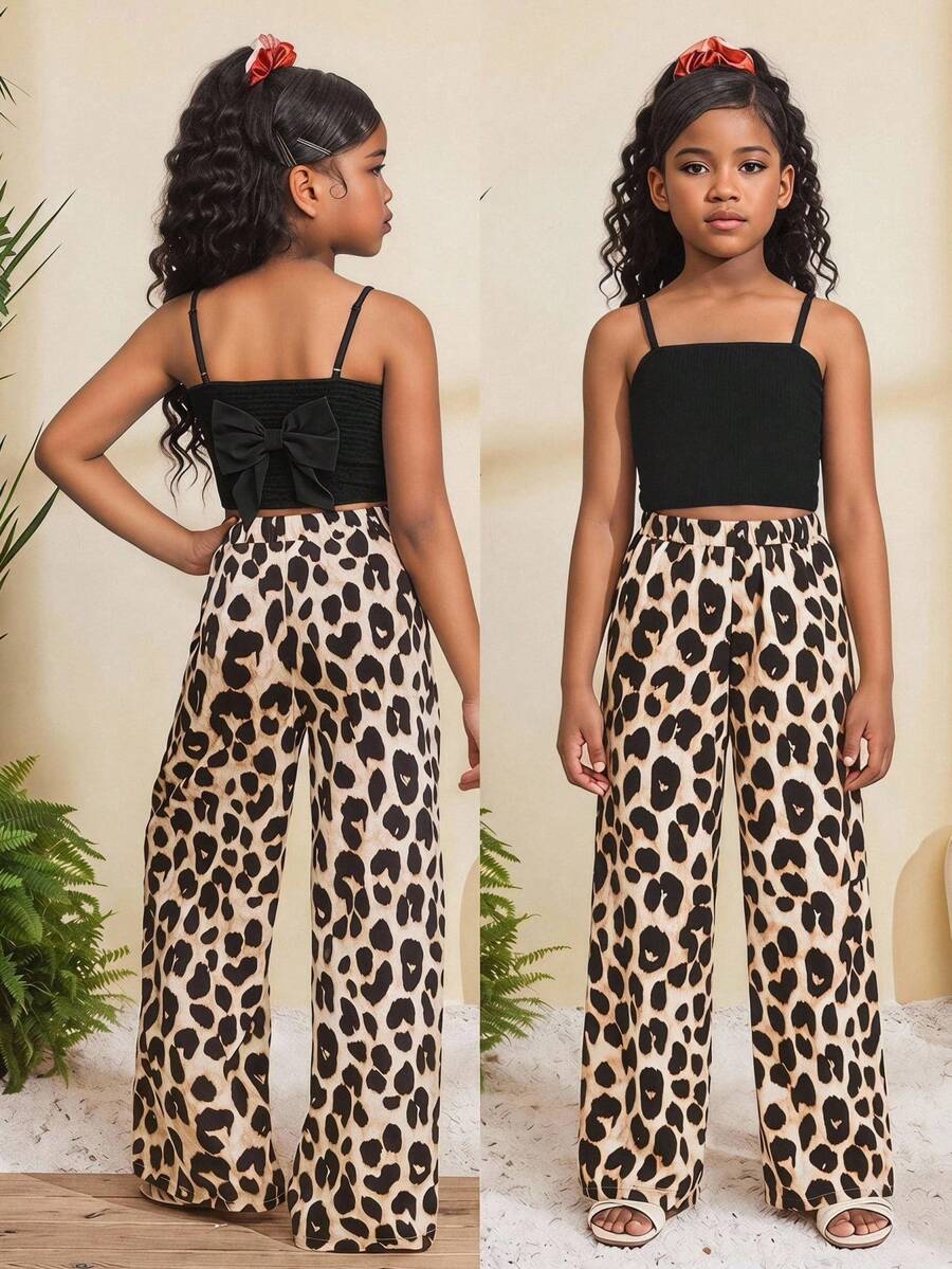SHEIN Tween Girls Leopard Print Tank Top And Pants Co-Ord Set - Multicolor - View 1