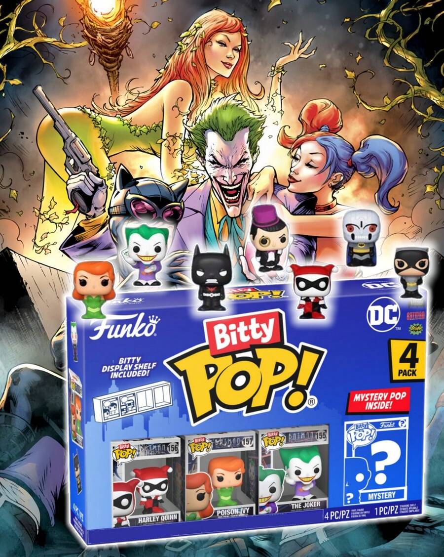 Funko Bitty Pop Batman Villains 4 Packs Mini Vinyl Figure Set, Harley Quinn Poison Ivy The Joker With Mystery Character, Collectible Shelf Decor - Multicolor - View 1