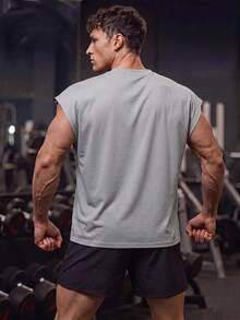 GymBeat Men's Sleeveless Workout Tee,Light Grey Letter Pattern Summer Gym Athleisure Active Sports Tank Top Lightweight Working Out Shirts - Light Grey - View 2