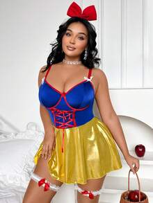 Fantasy Costume Fantasy Costume فستان انزلاقي من حرير الحليب للنساء بمقاسات كبيرة مع حلقات الساق، مجموعة من 3 قطع للعب الأدوار - متعدد الألوان - مشاهدة 4
