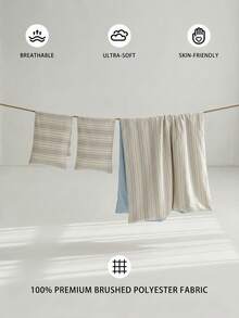 Veyra Day 3pcs 100% Polyester Vintage Boho Style Minimalist Stripe Printed Duvet Cover Set, 2 Pillowcases + 1 Duvet Cover (No Fitted Sheet, No Inner Core), All-Season Available, Machine Washable - Multicolor - View 3