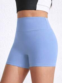 Teen Girls' Foggy Blue High-Waist Athletic Shorts, Made From High-Stretch Form-Fitting Fabric With A Sleek And Supportive Design, Perfect For Spring And Summer Activities Including Running, Gym Workouts, And Casual Sporty Wear - Dusty Blue - View 1
